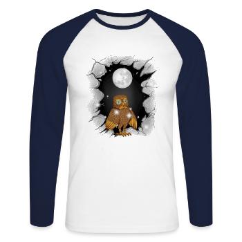 Eule Eulen Mond - Unisex Baseballshirt langarm - Weiß/Navy - Vorne - Nik (191cm)