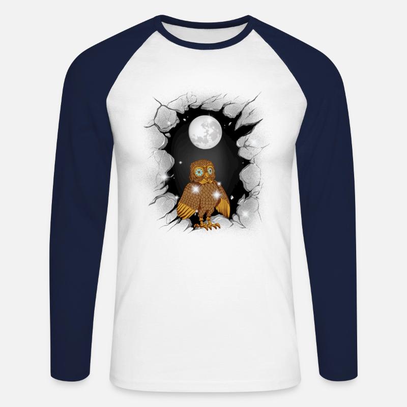 Eule Eulen Mond - Unisex Baseballshirt langarm - Weiß/Navy