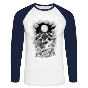 maritime, mouette, mouettes - T-shirt baseball manches longues Homme - blanc/marine - Devant - Nik (191cm)