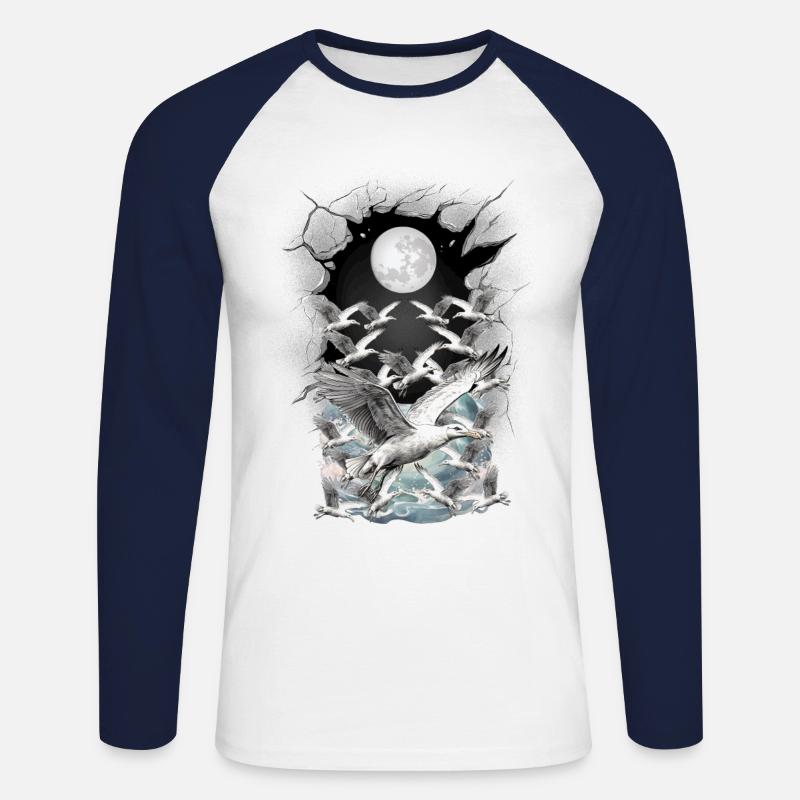 maritim Möwe Möwen - Unisex Baseballshirt langarm - Weiß/Navy