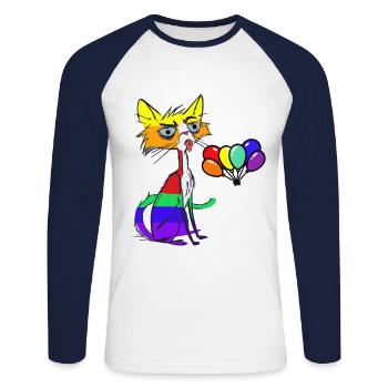 LGBT Cat Birthday Birthday Greetings Gay Pride - Unisex Long Sleeve Baseball T-Shirt - white/navy - Front - Nik (191cm)