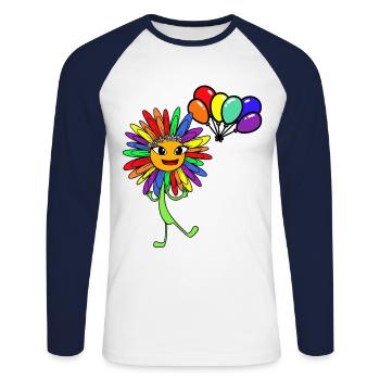 LGBT Sunflower Gay Pride Ballons Arc-en-ciel - T-shirt baseball manches longues Homme - blanc/marine - Devant - Nik (191cm)
