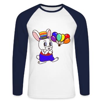 LGBT Lapin Lapin Gay Pride Lapin de Pâques - T-shirt baseball manches longues Homme - blanc/marine - Devant - Nik (191cm)