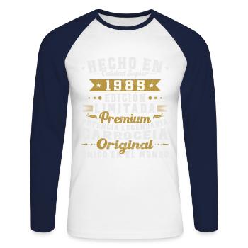 Fabriqué en 1985 Cadeau d’anniversaire - T-shirt baseball manches longues Homme - blanc/marine - Devant - Nik (191cm)