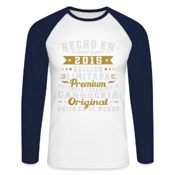 Made in 2015 Geburtstagsgeschenk - Unisex Baseballshirt langarm - Weiß/Navy - Vorne - Nik (191cm)