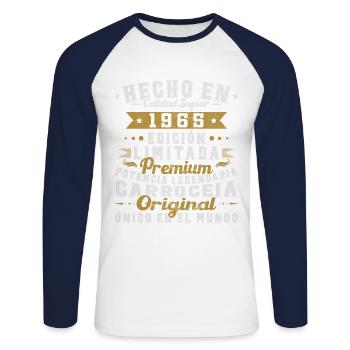 Fabriqué en 1965 60 ans d’anniversaire - T-shirt baseball manches longues Homme - blanc/marine - Devant - Nik (191cm)