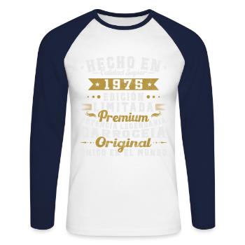 Made in 1975 50 Years Birthday Gift - Unisex Long Sleeve Baseball T-Shirt - white/navy - Front - Nik (191cm)