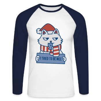 I Tried to be Nice Xmas Cat - Unisex Long Sleeve Baseball T-Shirt - white/navy - Front - Nik (191cm)