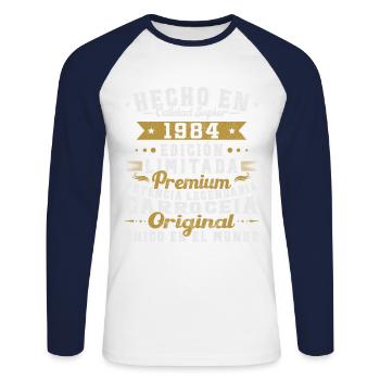 Fabriqué en 1984 40 ans d’existence Cadeau d’anniversaire - T-shirt baseball manches longues Homme - blanc/marine - Devant - Nik (191cm)