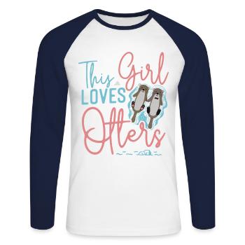 Otter Girl This Girl Loves Otters - Unisex Long Sleeve Baseball T-Shirt - white/navy - Front - Nik (191cm)