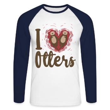 Cœur de loutre J’aime les loutres - T-shirt baseball manches longues Homme - blanc/marine - Devant - Nik (191cm)