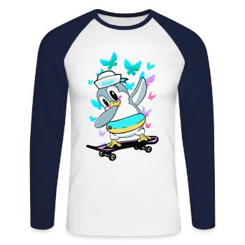 Penguin Child Kids Baby Toddler - Unisex Long Sleeve Baseball T-Shirt - white/navy - Front - Nik (191cm)