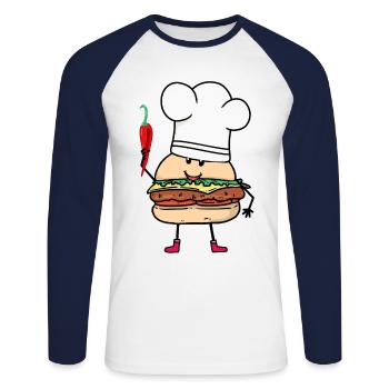 Chili Cuisinier Cuisiniers Cuisinier Burger Cuisine - T-shirt baseball manches longues Homme - blanc/marine - Devant - Nik (191cm)