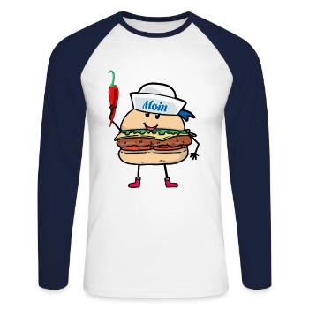 marin marin Moin marin marin - T-shirt baseball manches longues Homme - blanc/marine - Devant - Nik (191cm)