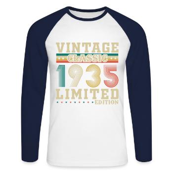 Original 1935 Vintage Retro Cadeau D’anniversaire - T-shirt baseball manches longues Homme - blanc/marine - Devant - Nik (191cm)
