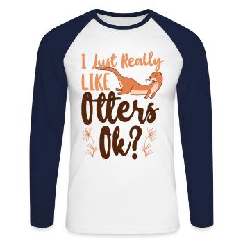 Loutre J’aime vraiment les loutres, - T-shirt baseball manches longues Homme - blanc/marine - Devant - Nik (191cm)