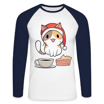 Père Noël Père Noël Chat Chats Miaulement - T-shirt baseball manches longues Homme - blanc/marine - Devant - Nik (191cm)