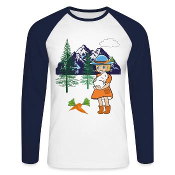 Happy Easter Girl Bunny Rabbit Turnips Mountains - Unisex Long Sleeve Baseball T-Shirt - white/navy - Front - Nik (191cm)