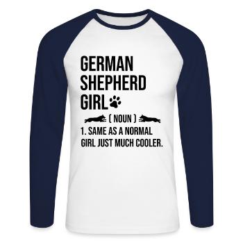 German Shepherd Girl Same As A Normal Girl Just Mu - Unisex Long Sleeve Baseball T-Shirt - white/navy - Front - Nik (191cm)