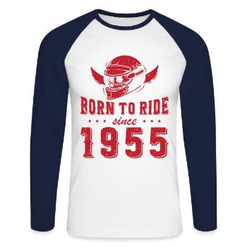 Né pour rouler depuis 1955 - T-shirt baseball manches longues Homme - blanc/marine - Devant - Nik (191cm)