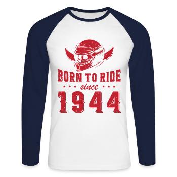 Né pour rouler depuis 1944 Cadeau de motard - T-shirt baseball manches longues Homme - blanc/marine - Devant - Nik (191cm)