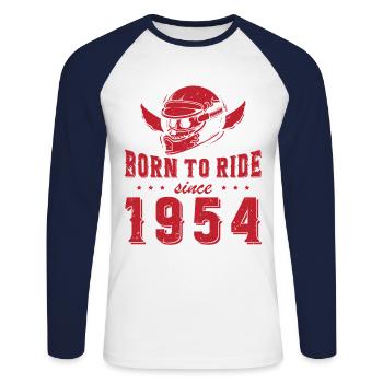 Born To Ride Since 1954 Biker Geschenk - Unisex Baseballshirt langarm - Weiß/Navy - Vorne - Nik (191cm)