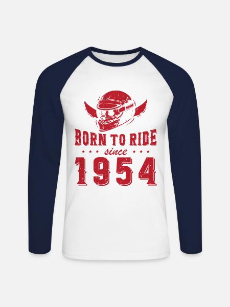 Born To Ride Since 1954 Biker Gift - Unisex Long Sleeve Baseball T-Shirt - white/navy
