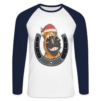 Père Noël Cheval Père Noël Chevaux Père Noël - T-shirt baseball manches longues Homme - blanc/marine - Devant - Nik (191cm)