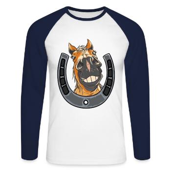 Pferd Pferde Ponyhof Reitstall Hufeisen Reiterin - Unisex Baseballshirt langarm - Weiß/Navy - Vorne - Nik (191cm)