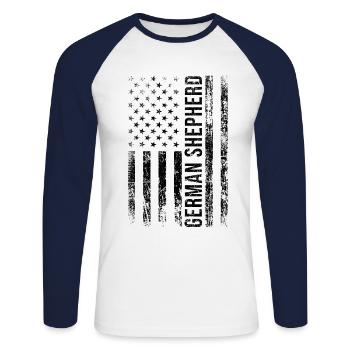 Amerikanische Flagge Deutscher Schäferhund Liebhaber Hundebesitzer GSD - Unisex Baseballshirt langarm - Weiß/Navy - Vorne - Nik (191cm)