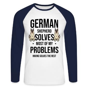 German Shepherd Solves Most Of My Problems Hiking - Unisex Long Sleeve Baseball T-Shirt - white/navy - Front - Nik (191cm)