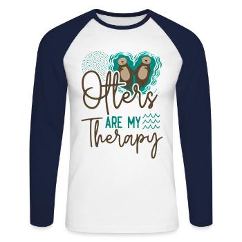 Otter Otters Are My Therapy - Unisex Long Sleeve Baseball T-Shirt - white/navy - Front - Nik (191cm)