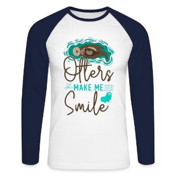 Otter Otters Make Me Smile - Unisex Long Sleeve Baseball T-Shirt - white/navy - Front - Nik (191cm)