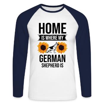 Zuhause ist, wo mein Deutscher Schäferhund Hundeliebhaber GSD ist - Unisex Baseballshirt langarm - Weiß/Navy - Vorne - Nik (191cm)