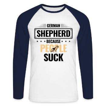 Deutscher Schäferhund, weil die Leute den Hundeliebhaber GSD lutschen - Unisex Baseballshirt langarm - Weiß/Navy - Vorne - Nik (191cm)