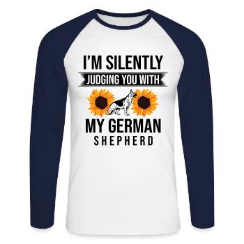 I'm Silently Judging You With My German Shepherd G - Unisex Long Sleeve Baseball T-Shirt - white/navy - Front - Nik (191cm)