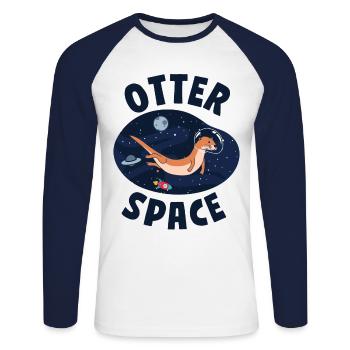 Otter Pun Space Science Astronaut - Unisex Long Sleeve Baseball T-Shirt - white/navy - Front - Nik (191cm)