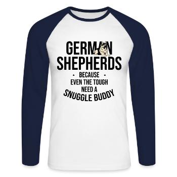 German Shepherds Because Even The Tough Need A Snu - Unisex Long Sleeve Baseball T-Shirt - white/navy - Front - Nik (191cm)