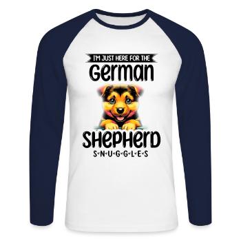 Ich bin nur für den Deutschen Schäferhund Snuggles GSD - Unisex Baseballshirt langarm - Weiß/Navy - Vorne - Nik (191cm)