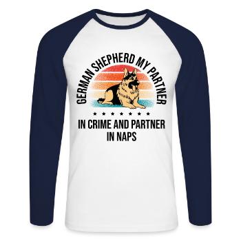 Berger allemand Mon partenaire dans le crime et Partenaire dans - T-shirt baseball manches longues Homme - blanc/marine - Devant - Nik (191cm)