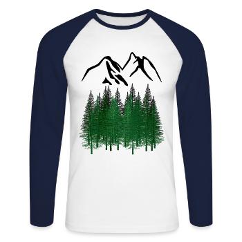 Forest, Spruces, Nature, Nature Lover, Mountains, Mountains - Unisex Long Sleeve Baseball T-Shirt - white/navy - Front - Nik (191cm)