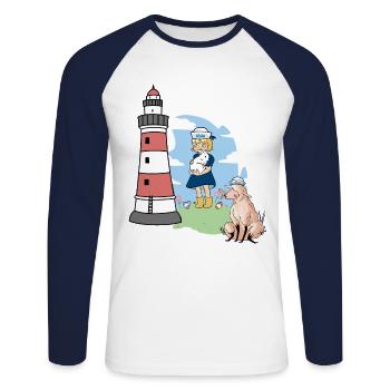 Leuchtturm Schaf maritim Kinder Kind Mädchen - Unisex Baseballshirt langarm - Weiß/Navy - Vorne - Nik (191cm)