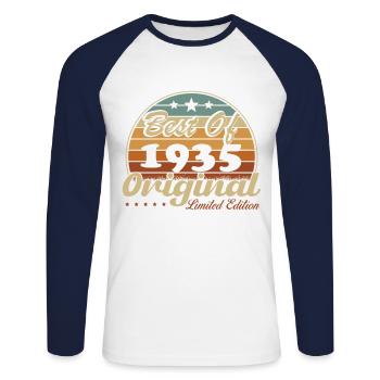 Original 1935 Vintage Retro Cadeau D’anniversaire - T-shirt baseball manches longues Homme - blanc/marine - Devant - Nik (191cm)