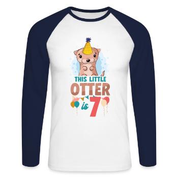 Otter Birthday This Little Otter - Unisex Long Sleeve Baseball T-Shirt - white/navy - Front - Nik (191cm)