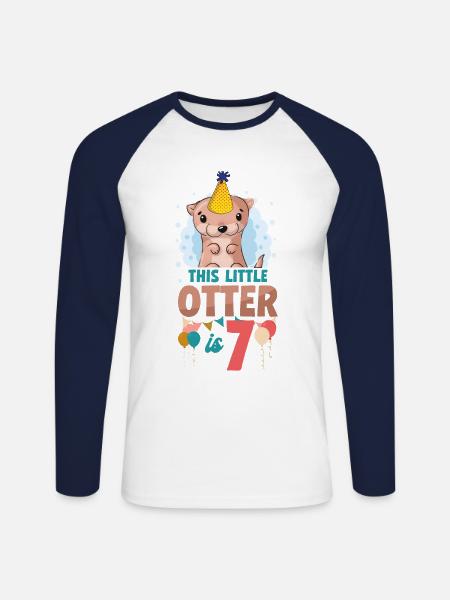 Otter Birthday This Little Otter - Unisex Long Sleeve Baseball T-Shirt - white/navy