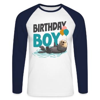 Otter Birthday Boy Birthday Boy - Unisex Baseballshirt langarm - Weiß/Navy - Vorne - Nik (191cm)
