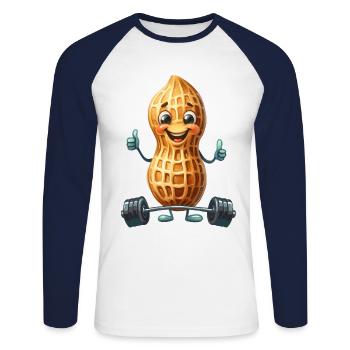 Peanut Bodybuilder Pouces vers le haut GYM Bodybuilder - T-shirt baseball manches longues Homme - blanc/marine - Devant - Nik (191cm)