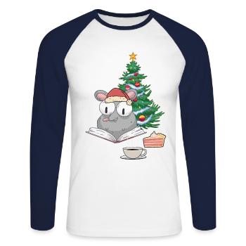 Santa Mouse Christmas Christmas Kids Child - Unisex Long Sleeve Baseball T-Shirt - white/navy - Front - Nik (191cm)