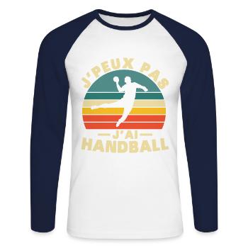 J peux pas j ai hand t shirt pour handball - T-shirt baseball manches longues Homme - blanc/marine - Devant - Nik (191cm)