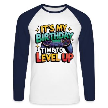 Birthday Boy Time to Level Up Birthday Gamer Boys - T-shirt baseball manches longues Homme - blanc/marine - Devant - Nik (191cm)
